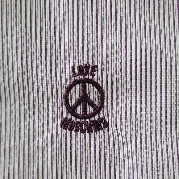 Love Moschino short sleeve mircro striped button up purple shirt S - Picture 7 of 14
